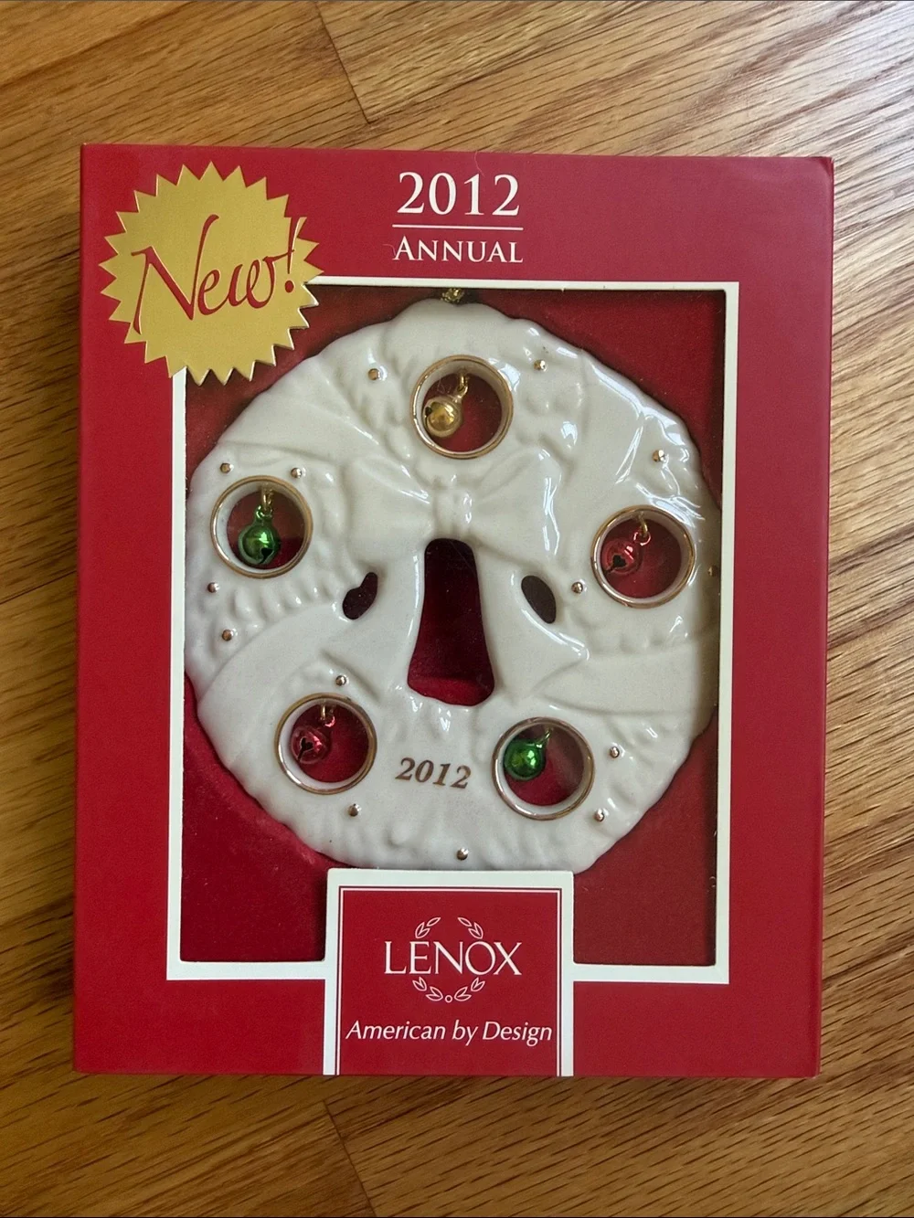 Lenox 2012 Jolly Jingle Bell Wreath porcelain Christmas ornament new in box